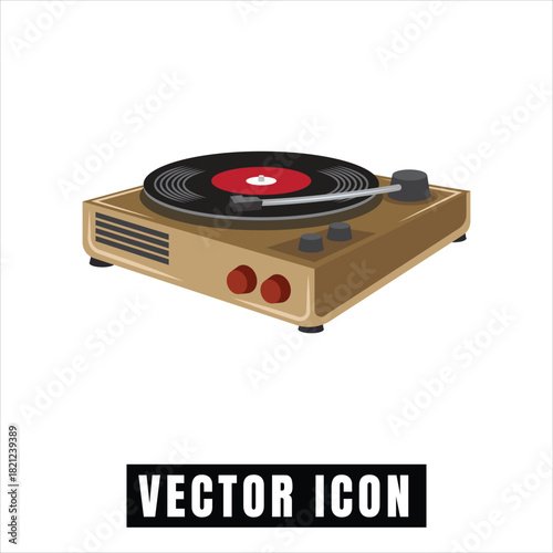 Retro turntable playing vinyl record vector illustration