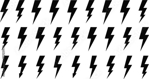 Large Collection of Lightning Bolt Silhouette Icons, Electric Thunder Storm Symbols, Energy, Power, Danger, Warning, and Electricity Flash Signs, Weather Elements, and Design Vector Illustrations Set.