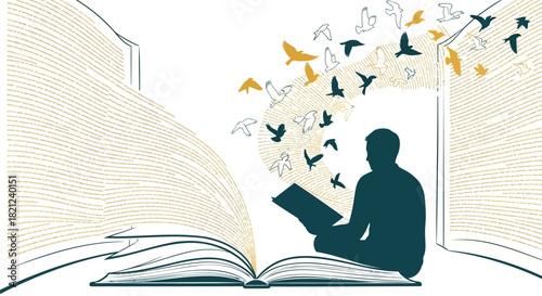 Abstract geometric pattern with bold color accents and typographic elements