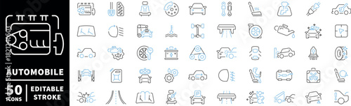 Automobile icons set. editable line icons, linear, car symbols for vehicles