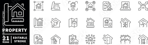 Property and real estate editable line icons set. home buying and investment symbols