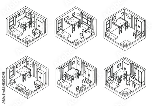 Isometric Room Layout Variations Interior Design Concepts and Planning furniture icons interior design architecture