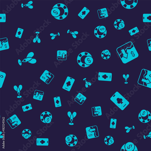 Set Dart arrow, Financial growth increase, Casino chips and Online poker table game on seamless pattern. Vector