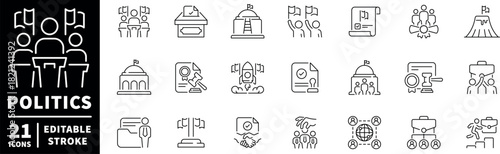 Politics editable line icons set: governance, elections, political symbols