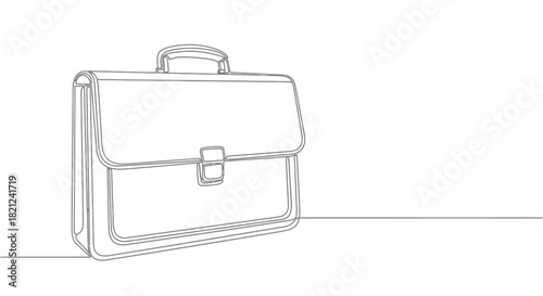 Minimalist single line drawing of a classic briefcase with a secure clasp and top handle
