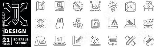 Design tools editable line icons set. creative and drafting symbols