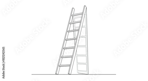 A simple line drawing of a wooden ladder leaning against an invisible wall on a white background