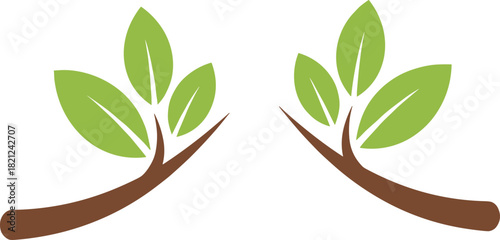 Simple vector illustration of two brown tree branches with green leaves symbolizing nature, growth, and organic eco friendly design concepts.