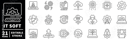 It soft editable line icons set. technology and software symbols