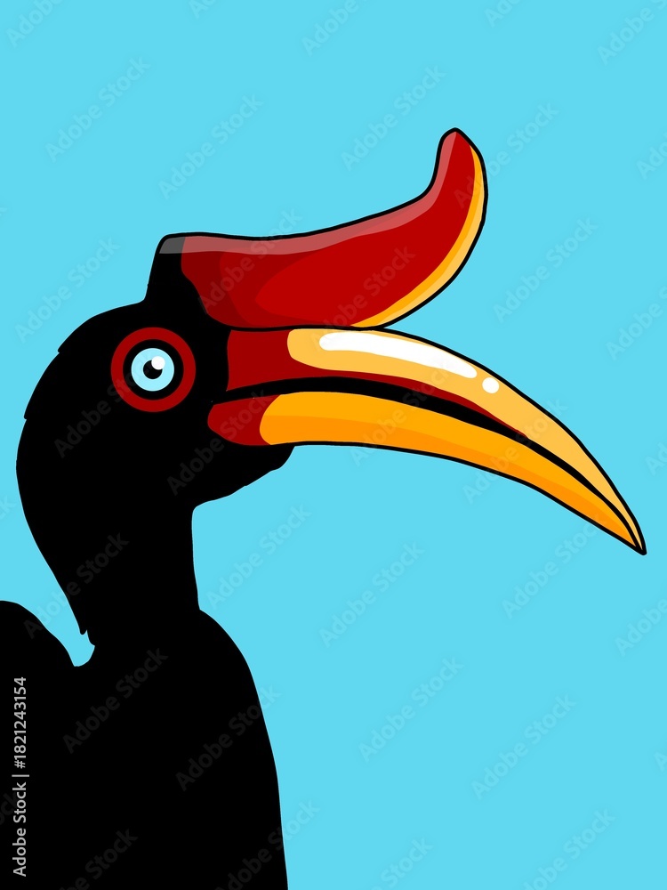 Obraz premium illustration of a cartoon hornbill 