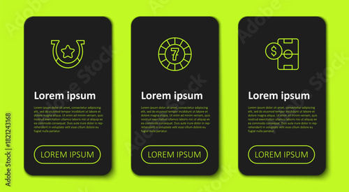 Set line Horseshoe, Casino chips and Football betting money. Business infographic template. Vector