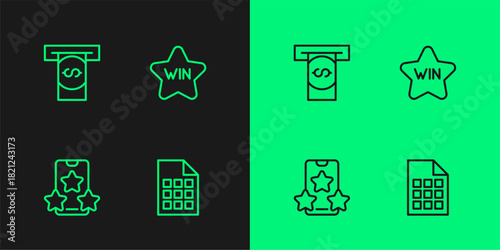 Set line Lottery ticket, Online sports betting, Automated teller machine and money and Casino win icon. Vector