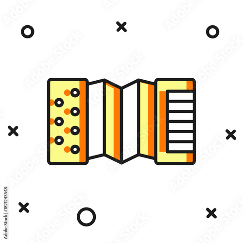 Filled outline Musical instrument accordion icon isolated on white background. Classical bayan, harmonic. Flat filled outline style with shadow. Vector