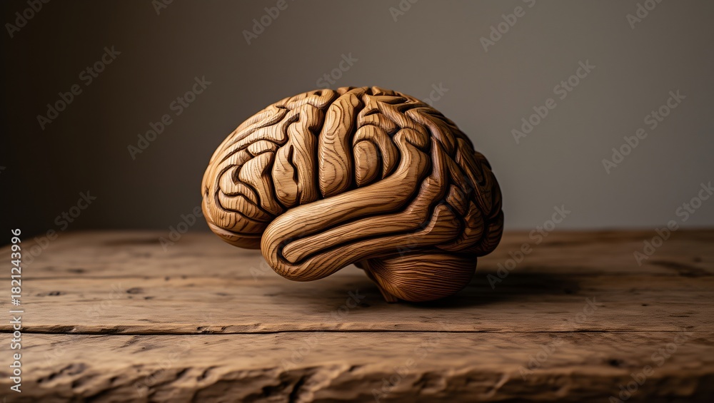 Fototapeta premium Textured brain model on rustic wooden table