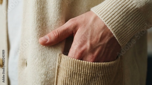 A hand delves into the pock...