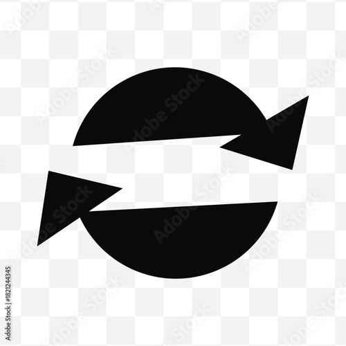 Black circular arrow icon representing refresh repeat or synchronization on transparent background
