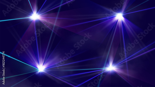 Laser light show on stage with blue beam. Music disco concert and dj entertainment. Bright vector effect, strobe and spotlight for dance club and nightlife event. Abstract background