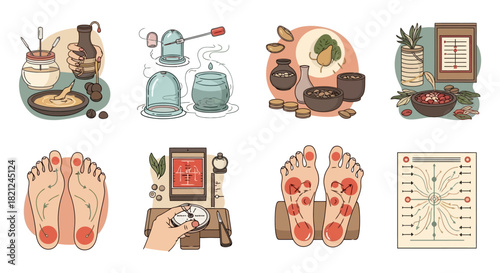 Acupuncture and Traditional Medicine Illustrations Set