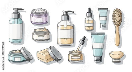 Skincare Essentials An Illustrated Guide to Bottles, Jars, and Grooming Tools for Beauty and Wellness