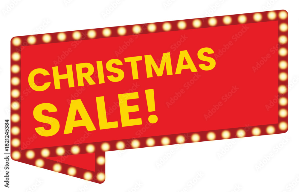 Fototapeta premium Christmas sale bright red banner with glowing light bulbs sign