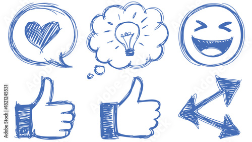 Energetic and sketchy graphic elements depicting communication concepts with vibrant colors and bold lines