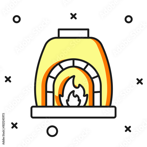 Filled outline Blacksmith oven icon isolated on white background. Flat filled outline style with shadow. Vector