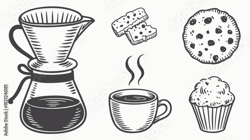 Black and white hand drawn illustration banner for advertisement featuring a single graphic element with bold lines and clear contrast