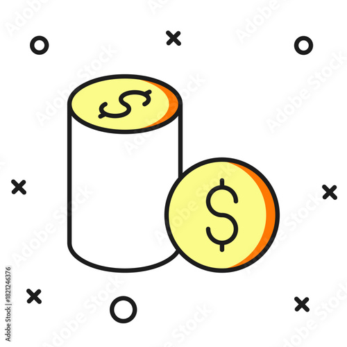 Filled outline Casino chip with dollar symbol icon isolated on white background. Casino gambling. Flat filled outline style with shadow. Vector