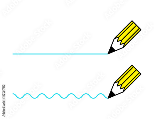 Two pencils are actively drawing a continuous line on a white background