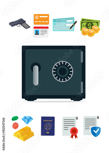 Metal safe for security and valuables stock illustration