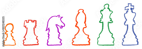 Chess Pieces Crayon Chalk Drawing Doodle Vector Set