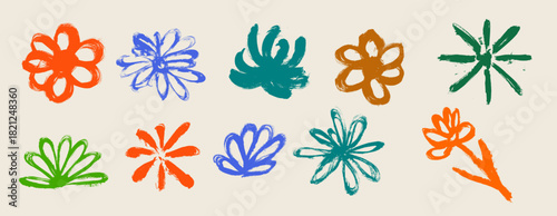 Flower Grunge Brush Stroke Drawing Vector Set
