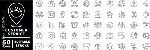 Customer service icons set. editable line icons, linear, support and communication tools