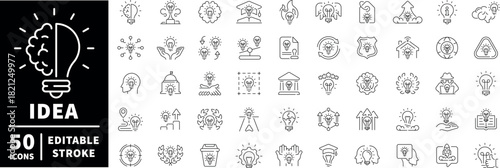 Idea and creativity icons set. editable line icons, outline, innovation symbols