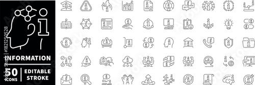 Information icons set. editable line icons, linear, data and knowledge symbols