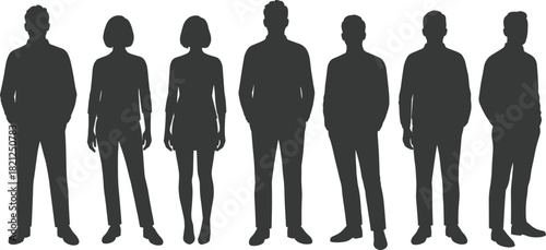 Human silhouettes, diverse body shapes, standing figures, male and female forms, neutral posture, diversity concept, illustration, design, people, outline