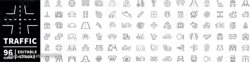 Traffic icons set. editable line icons, road, transport, outline style symbols