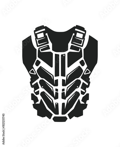 Futuristic tactical body armor vest with interlocking plates and straps