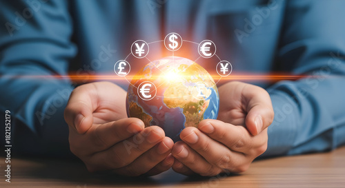 Visualize global finance with this compelling image of currency symbols orbiting the Earth, representing international markets and economic growth now.