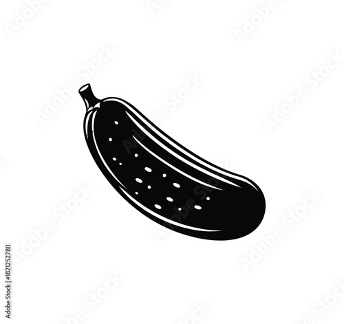 Stylized black and white illustration of a single fresh cucumber with visible seeds
