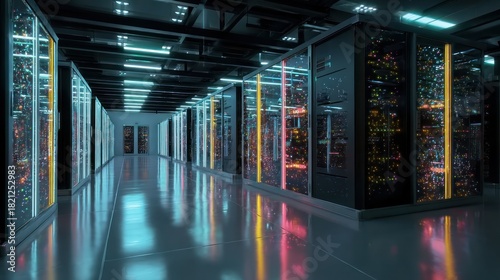 Data center servers in a server room