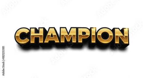 Champion" Text Effect Golden Embossed Word Art with 3D Depth and Shadow