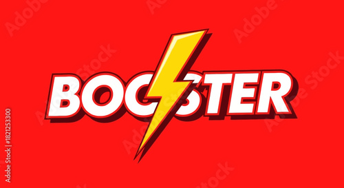 Dynamic energy surge concept with a striking yellow lightning bolt graphic on a vibrant red background. An illustration representing power, speed, and a supercharge boost