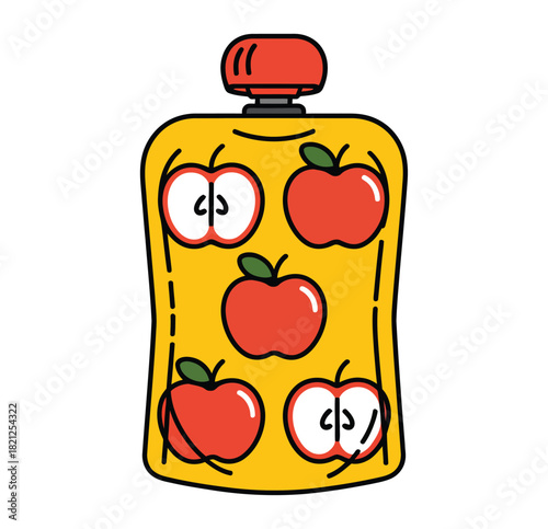 A yellow pouch of applesauce for babies and toddlers is depicted.