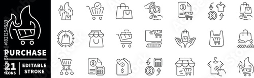 Shopping and purchase icons set. editable line icons for retail and e-commerce