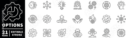 Mechanical engineering icons set. editable line icons, tools and machinery symbols