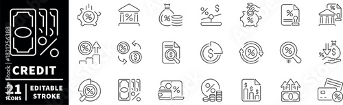 Credit and finance icons set . editable line icons, outline, monetary symbols