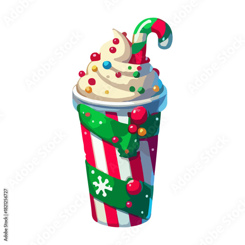 Festive Holiday Milkshake with Candy Cane & Sprinkles – Christmas-Themed Dessert Drink in Striped Cup
