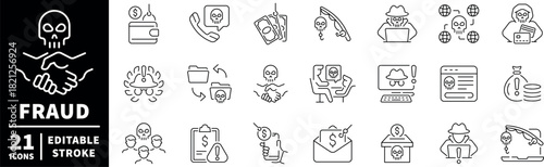 Fraud and security icons set. editable line icons, cybercrime, protection symbols