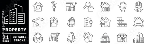 Property icons set. editable line icons. outline, real estate, housing symbols